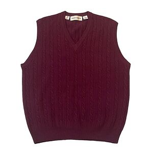 Vintage Hastings Lambswool Sweater Vest Cable Knit Maroon Size XL